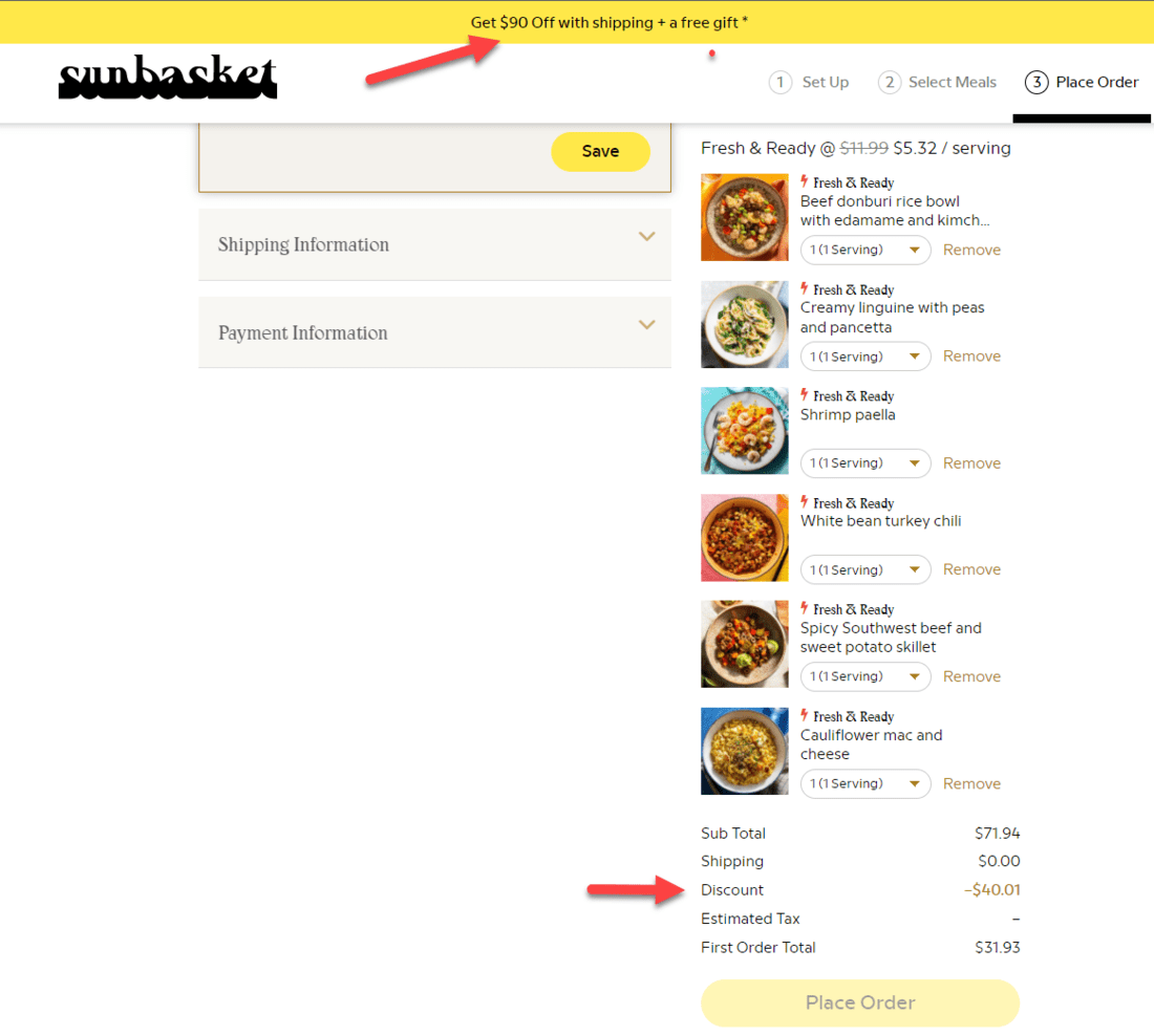 sun basket discount example